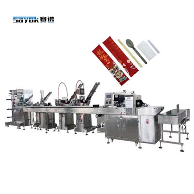 Servo aangedreven Servetten Lepel Vork Tandpieker Suiker bestek Set Volledig Automatische Verpakkingsmachine